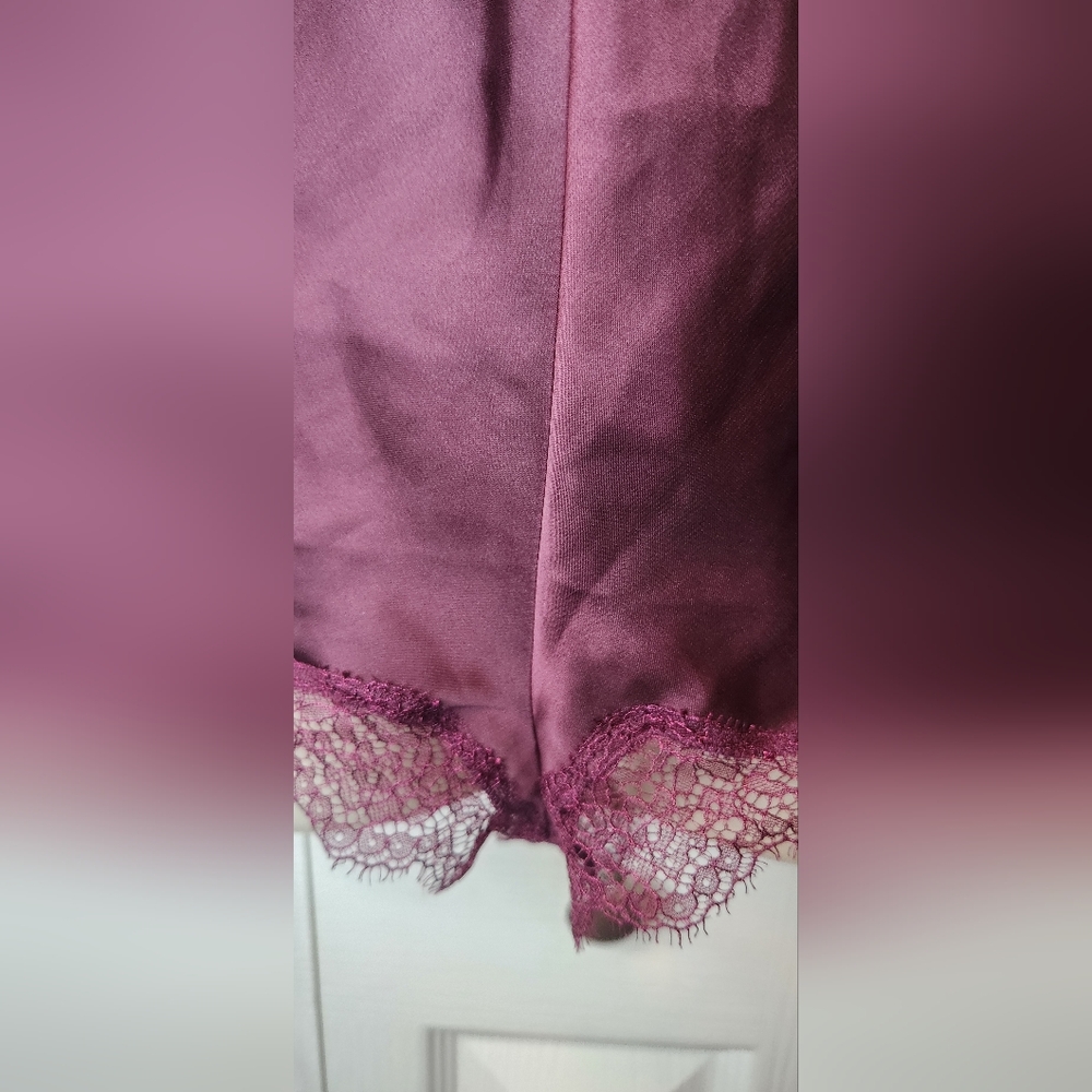 VICTORIA'S SECRET Burgandy Core Satin Side Tie Romper Size Small Lace - Picture 4 of 8